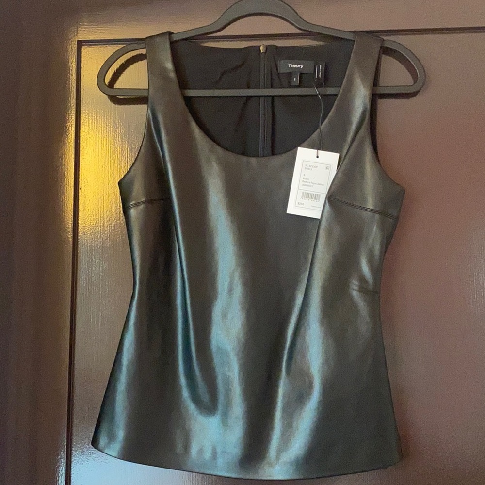 NWT theory faux leather shell black 255$